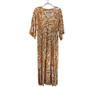 Soft Surroundings Zebra Print Midi Dress Size XL Mustard Yellow Button Front